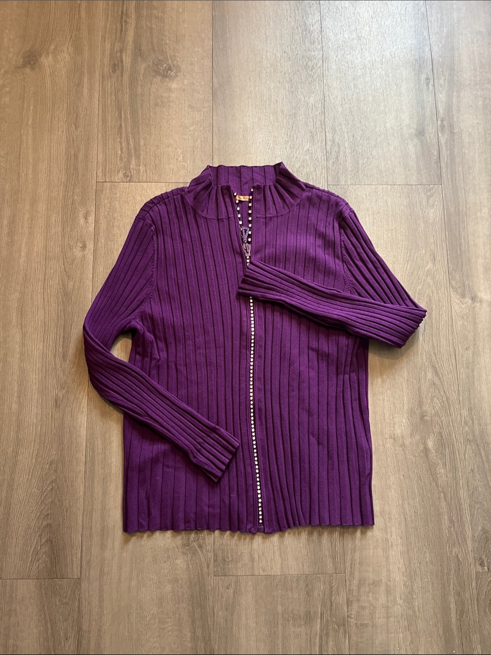 Belldini Purple Ribbed Zip Cardigan